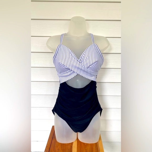 Eomenie Other - Striped Black and White One-Piece Swimsuit